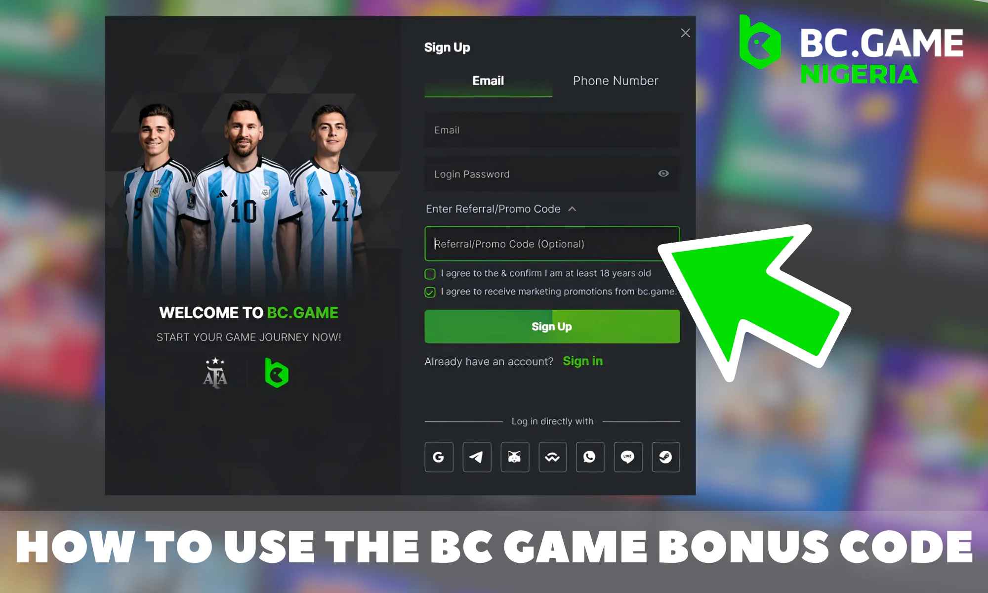 Instructions for using the BC Game bonus code