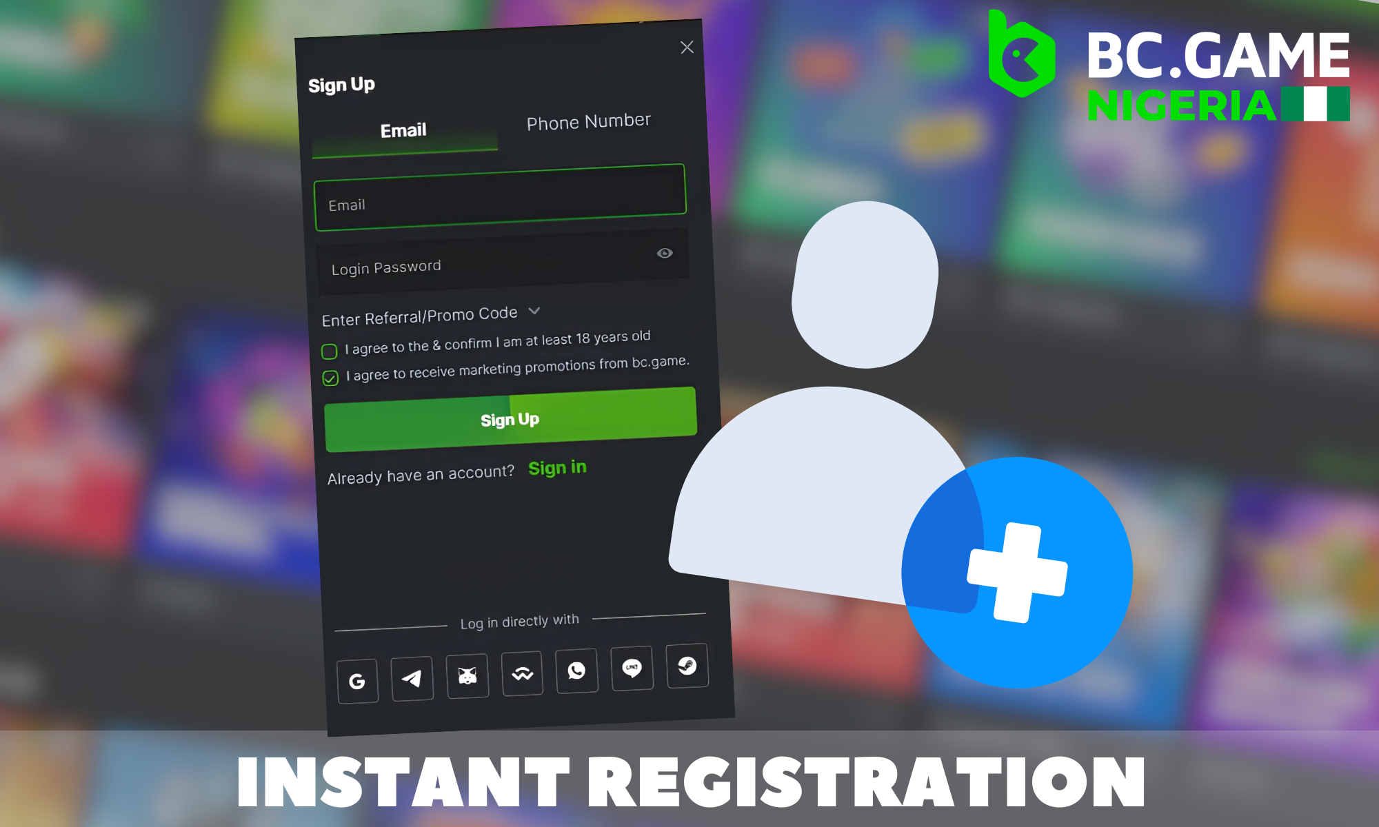 A few simple steps to complete instant registration with BC Game