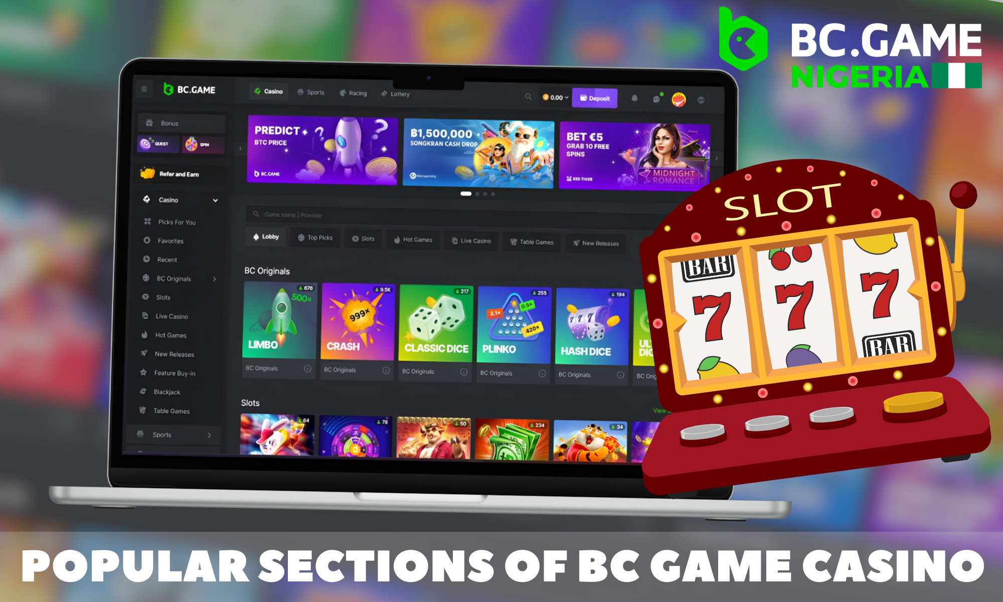 Overview of popular sections of BC Game casino