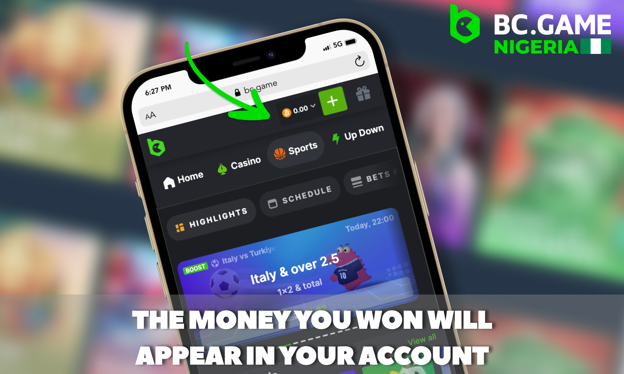 Your winnings appear on your balance - BC Game Nigeria