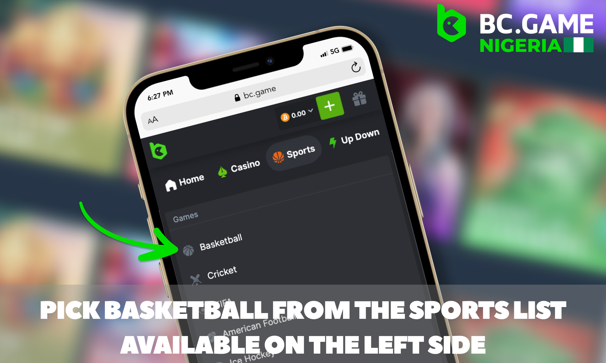 Pick a basketball section to start betting at BC Game Nigeria