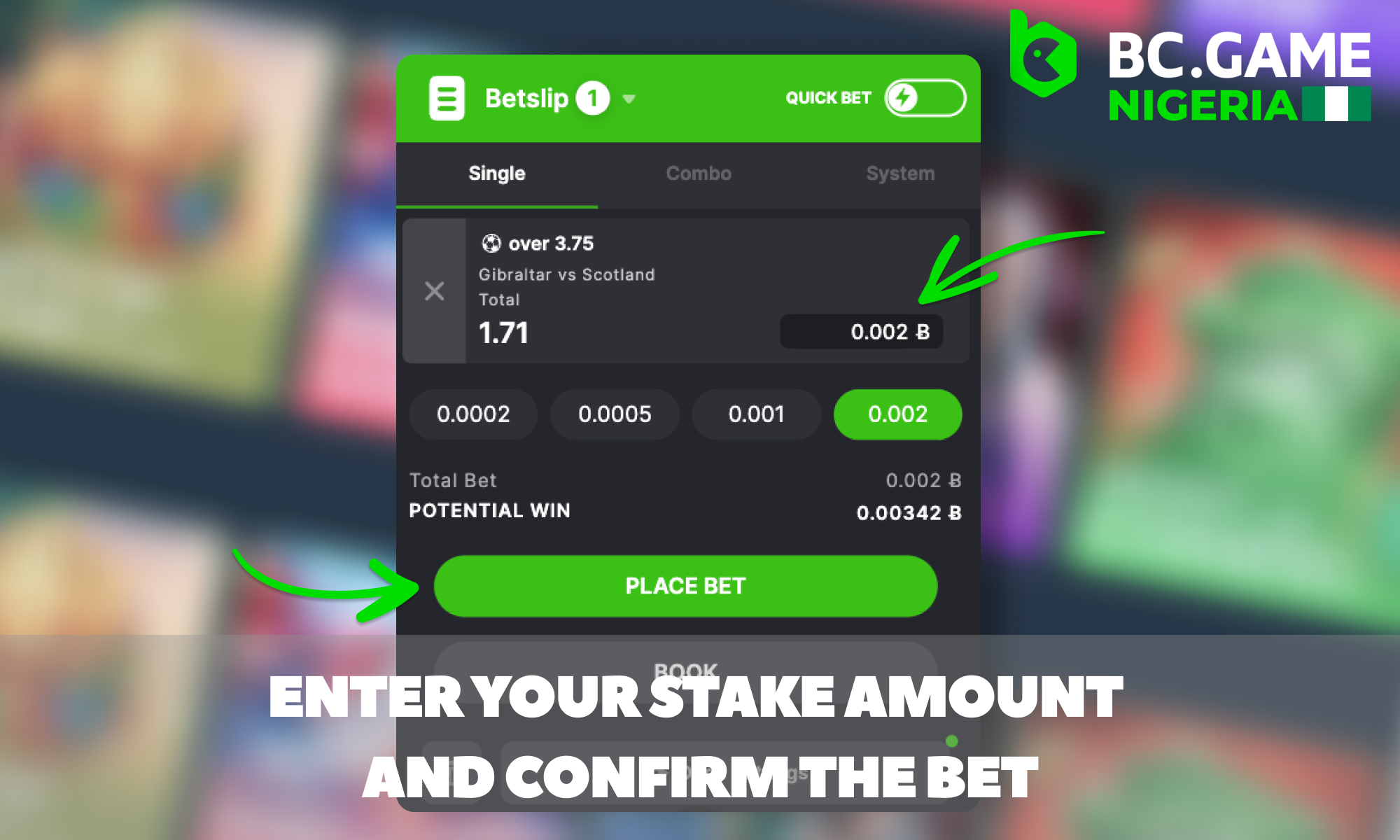Enter your stake - BC Game in Nigeria