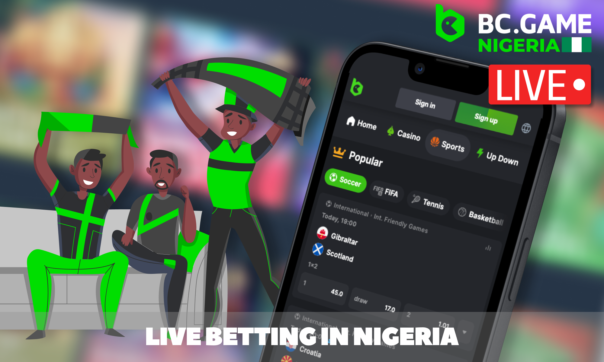 Live betting in Nigeria at the BC Game