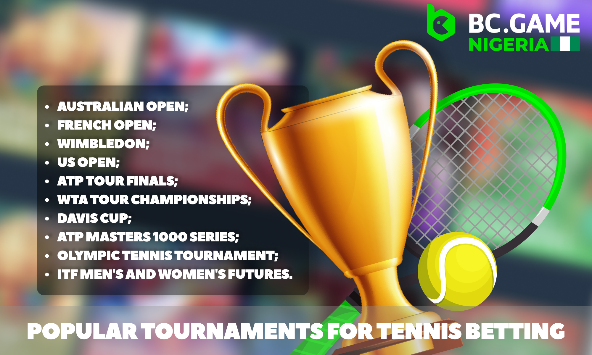 Tennis events for betting at the BC Game in Nigeria